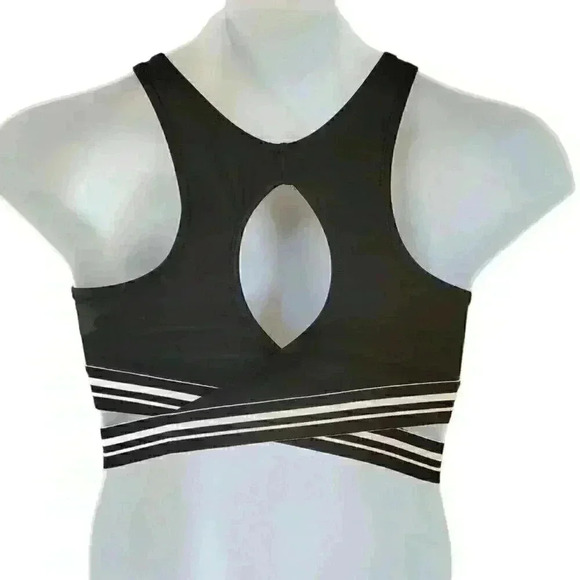 Reebok Women's Striped-Trim Swim Racerback Bikini Swim Top Black Size Large NWT - Picture 6 of 10